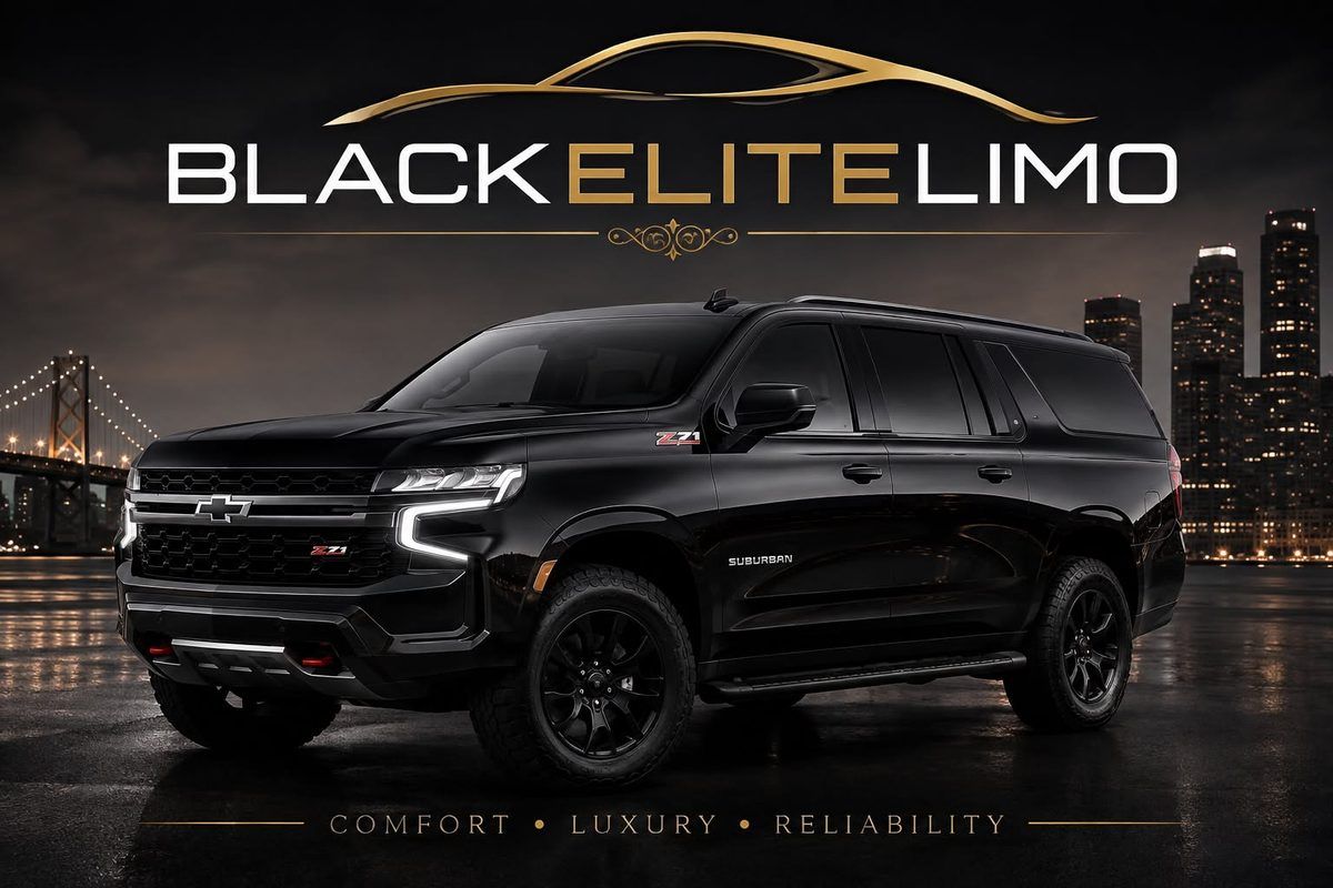 Black Elite Limo black Chevy Suburban Z71 with the San Francisco skyline at night
